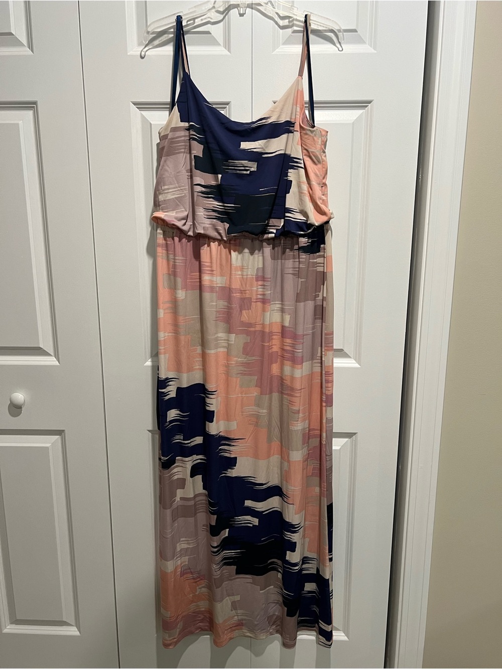 Tori Richard Navy and Pink Abstract Print Maxi Dress